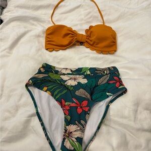 Cupshe Mustard and Floral Bikini Set